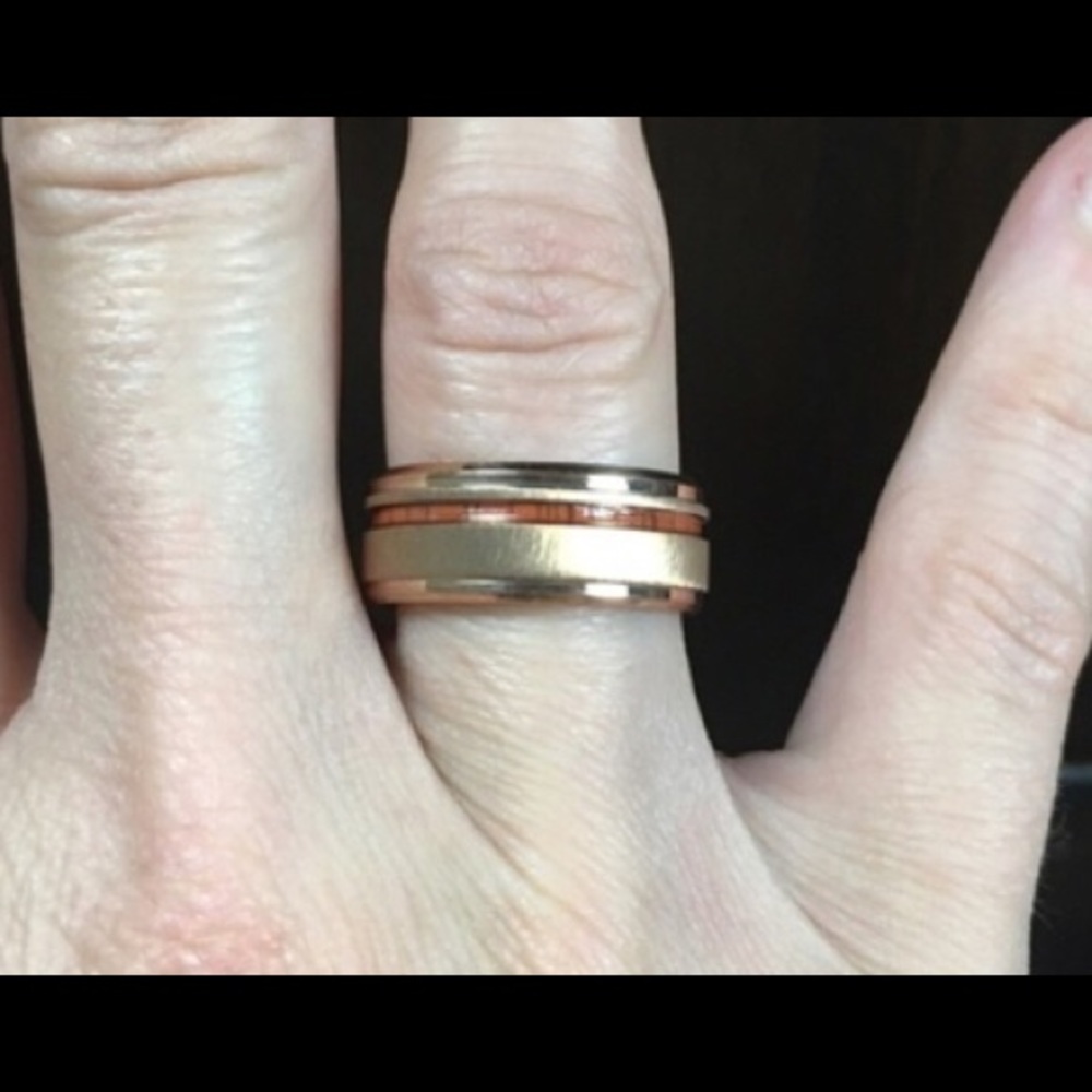 Stainless Steel Fashion Ring With Wood Inlay Band